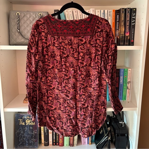 Lucky Brand Brown Peach Orange Floral Embroidered Blouse Size Small - Picture 5 of 7